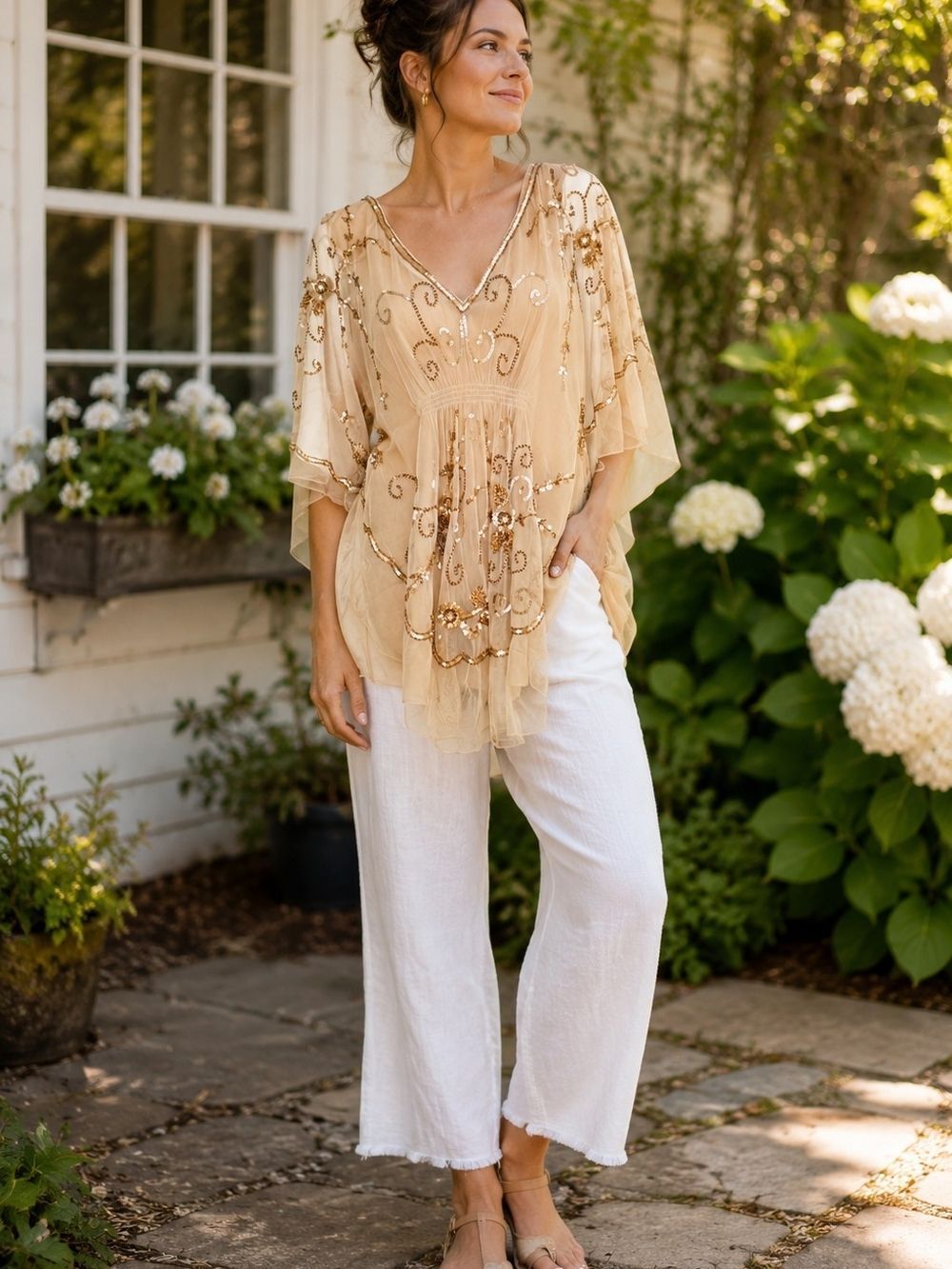 Midnight Velvet Beaded Mesh Tunic Top with Matching Tank 2X Boho